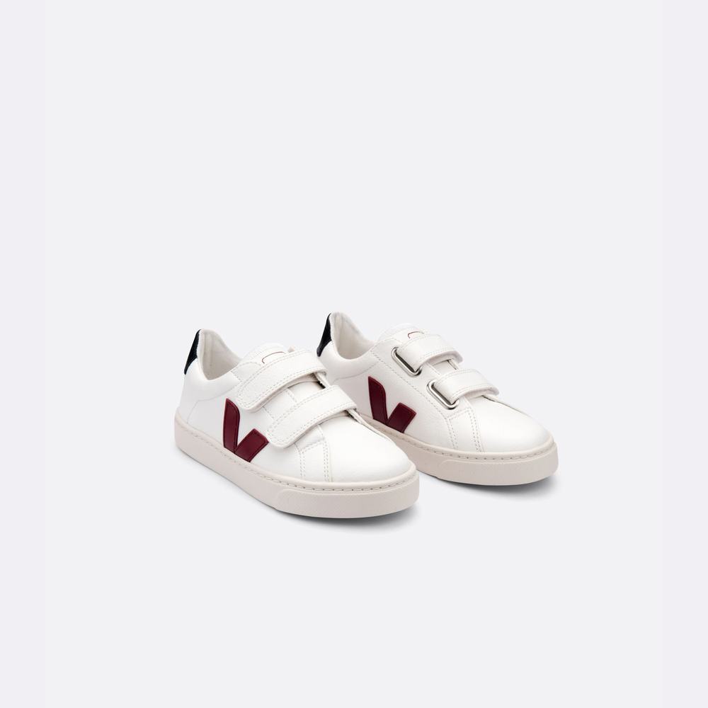 Kids' Veja Esplar Chromefree Leather Sneakers White/Black | UAE-31562