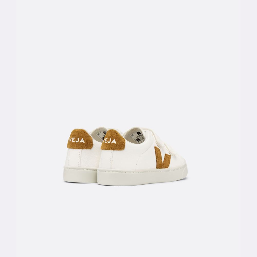 Kids' Veja Esplar Chromefree Leather Sneakers White/Brown | UAE-94037