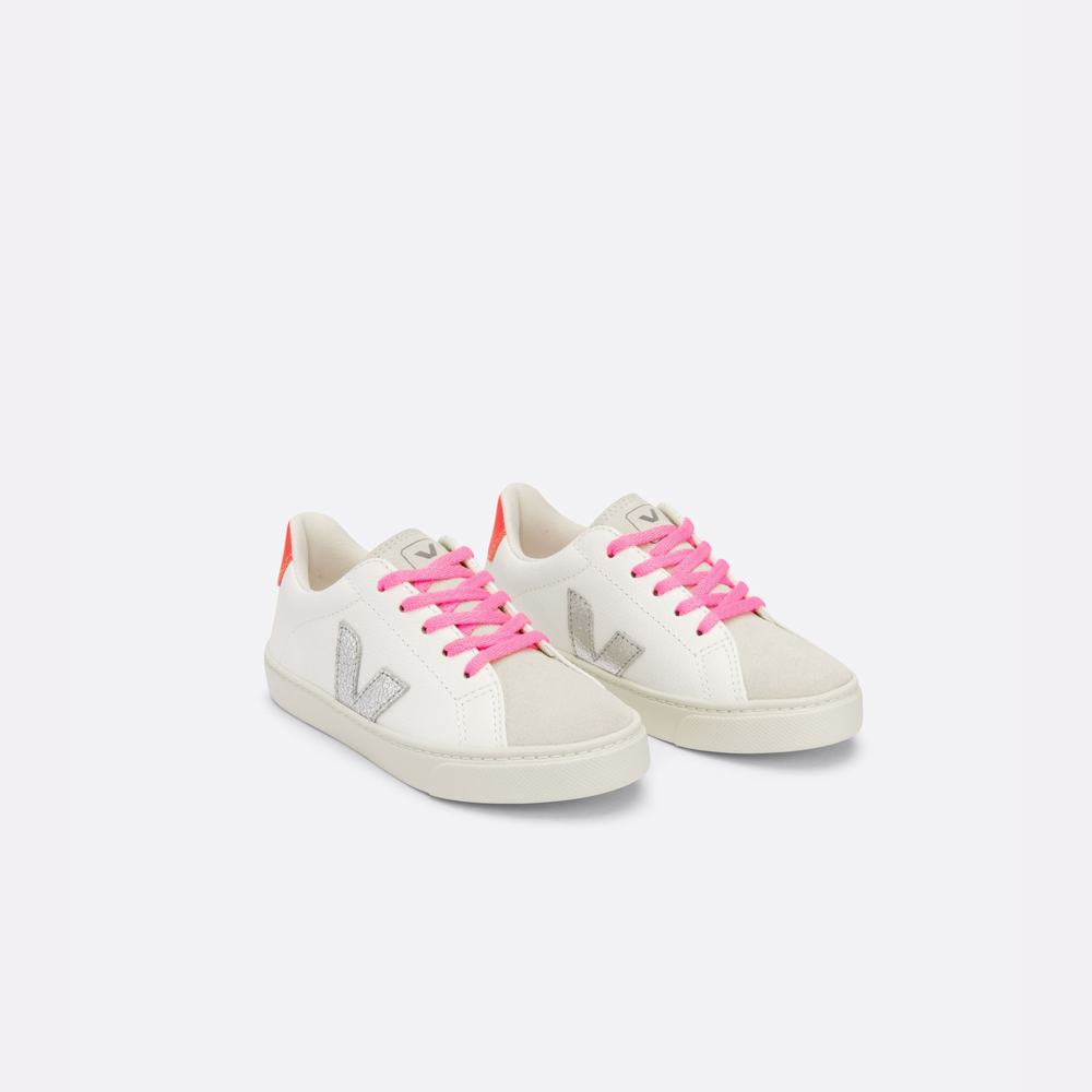 Kids' Veja Esplar Laces Chromefree Sneakers White/Silver/Orange | UAE-36518