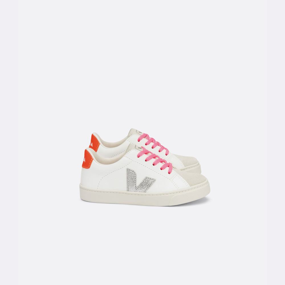 Kids\' Veja Esplar Laces Chromefree Sneakers White/Silver/Orange | UAE-36518