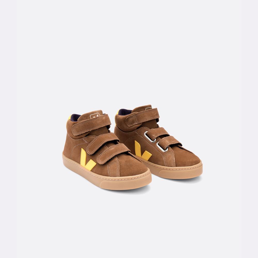 Kids' Veja Esplar Mid Suede Sneakers Brown | UAE-24039