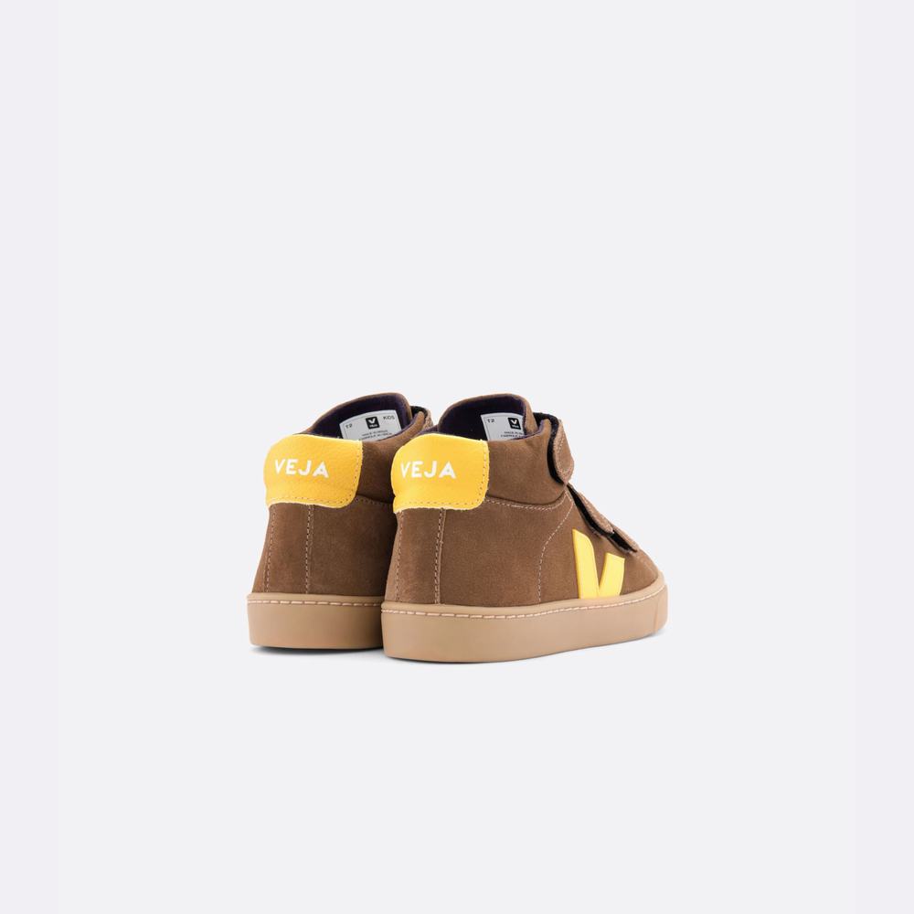 Kids' Veja Esplar Mid Suede Sneakers Brown | UAE-24039