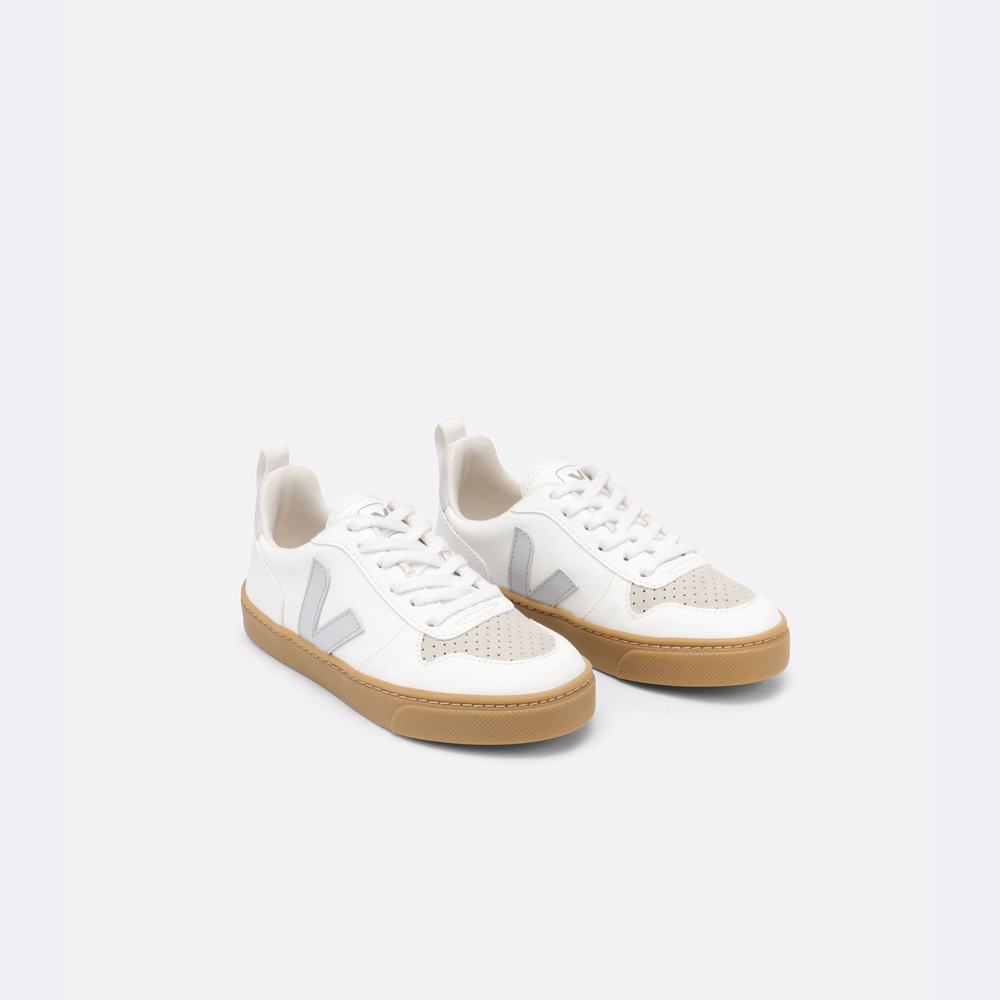 Kids' Veja V-10 Lace Cwl Sneakers White/Beige | UAE-19452