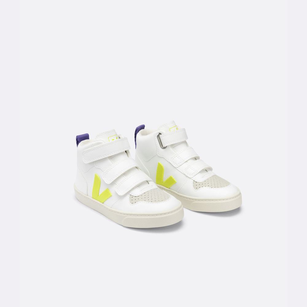 Kids' Veja V-10 Mid Cwl Sneakers White/Purple | UAE-35497