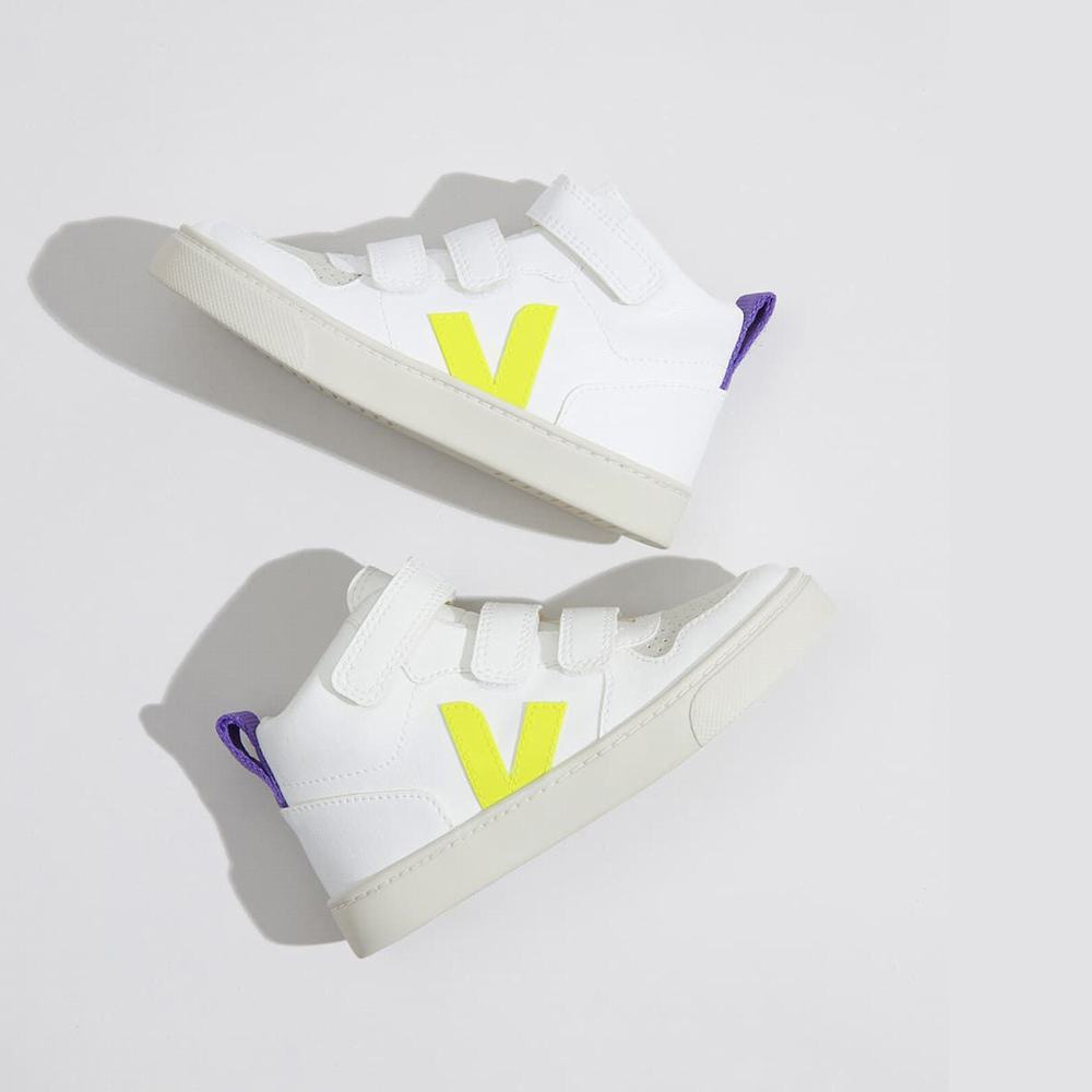 Kids' Veja V-10 Mid Cwl Sneakers White/Purple | UAE-35497