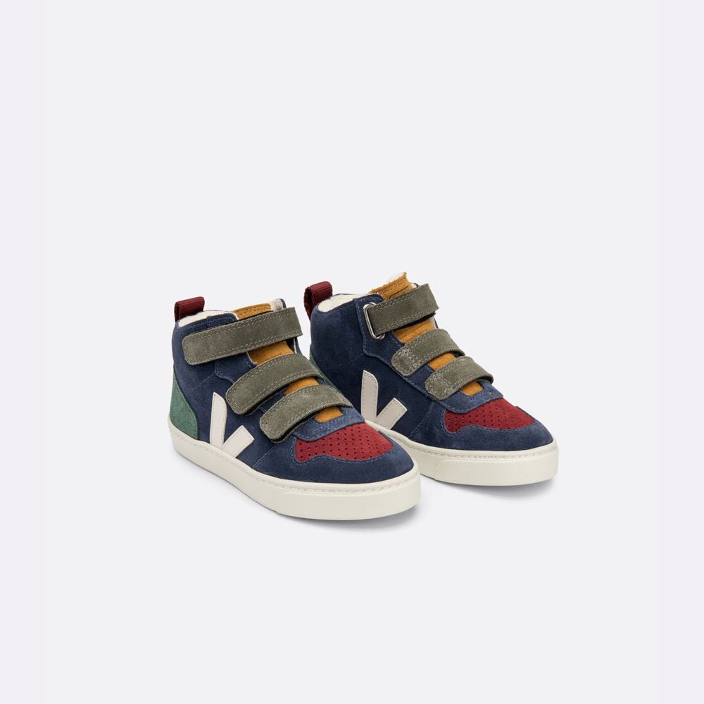 Kids' Veja V-10 Mid Fured Suede Sneakers Red/Multicolor | UAE-28064