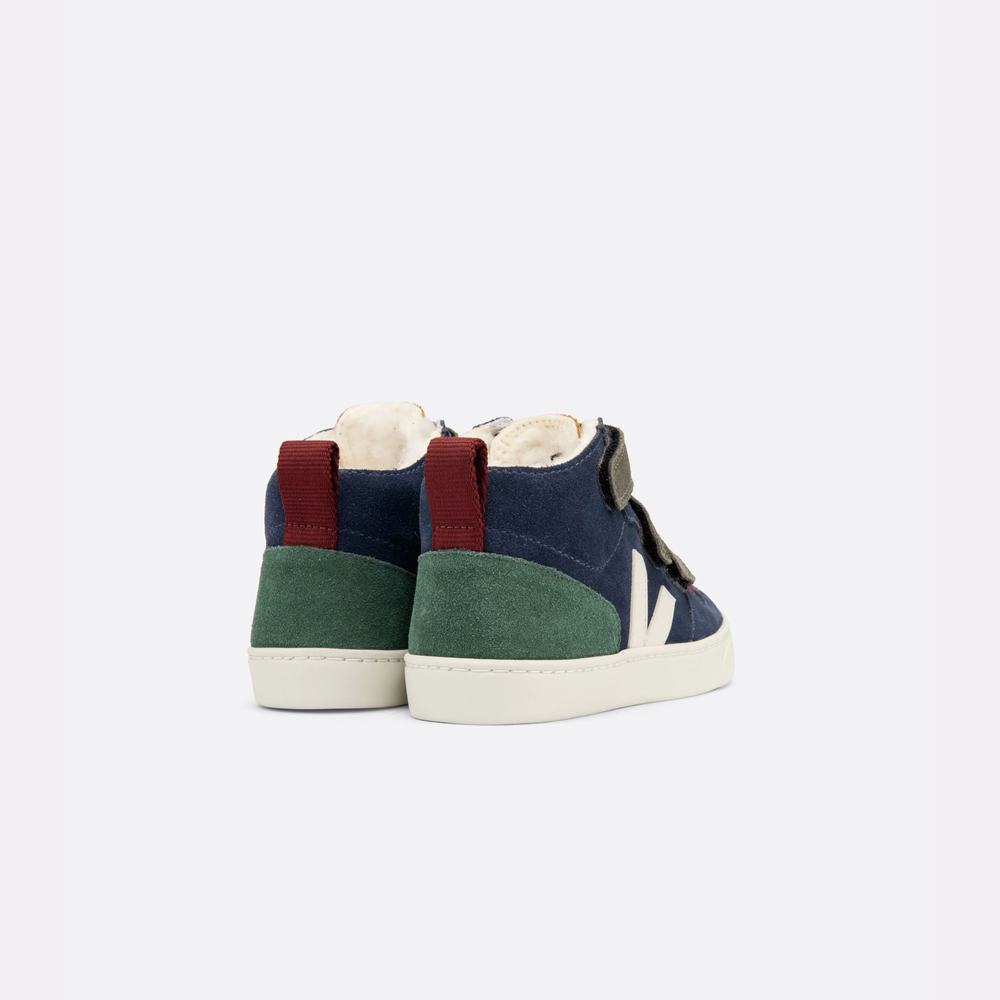 Kids' Veja V-10 Mid Fured Suede Sneakers Red/Multicolor | UAE-28064