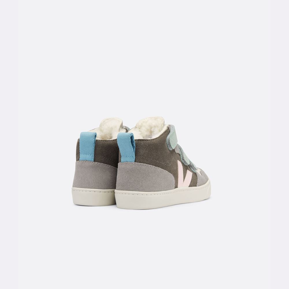 Kids' Veja V-10 Mid Fured Suede Sneakers Red/Multicolor | UAE-61583