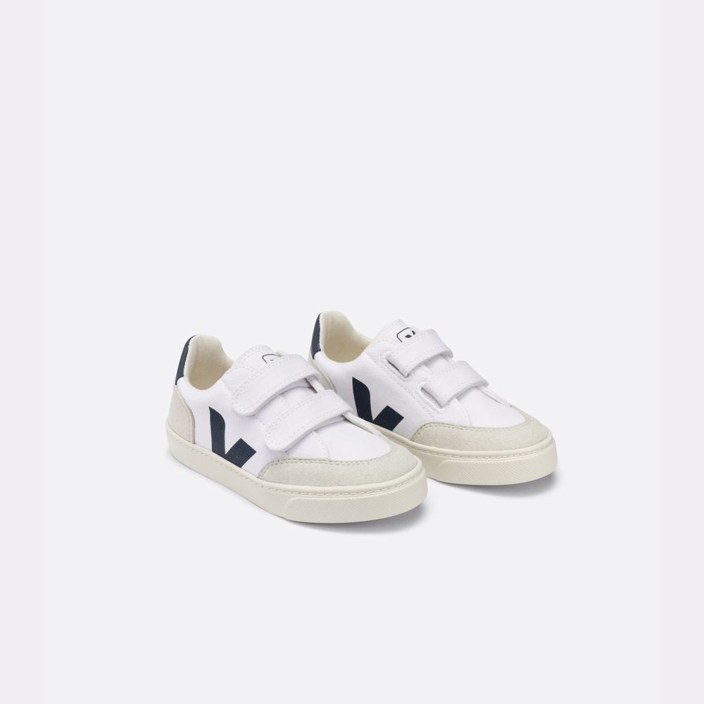 Kids' Veja V-12 Canvas Sneakers White/Beige | UAE-19842