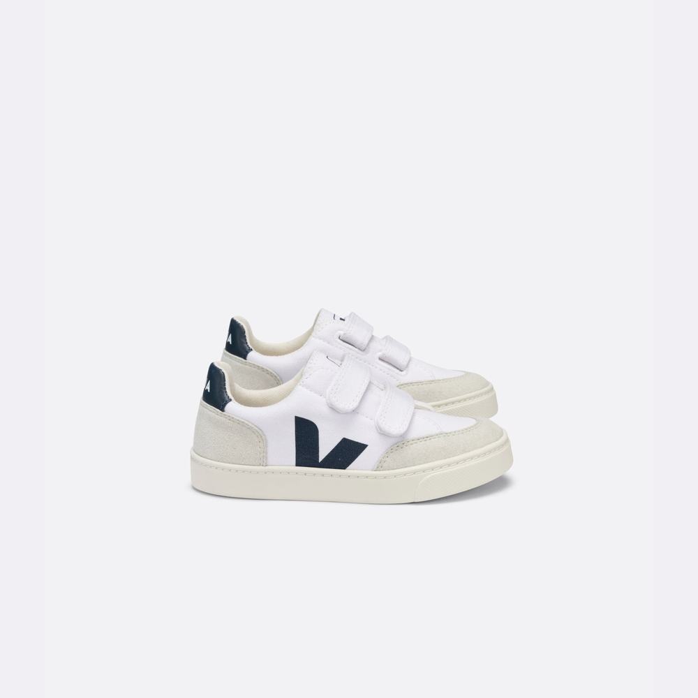 Kids\' Veja V-12 Canvas Sneakers White/Beige | UAE-19842