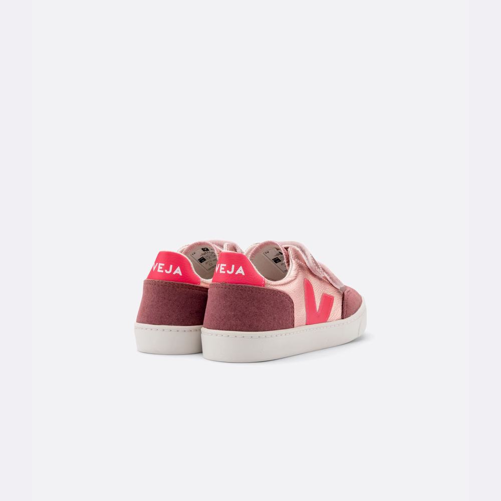 Kids' Veja V-12 Chromefree Leather Sneakers Rose | UAE-31489