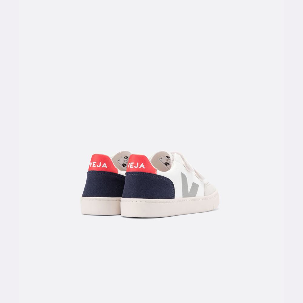 Kids' Veja V-12 Chromefree Leather Sneakers White/Multicolor | UAE-57239