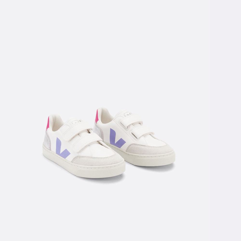 Kids' Veja V-12 Chromefree Leather Sneakers Multicolor/Silver | UAE-61523