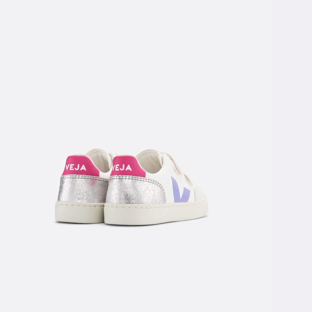 Kids' Veja V-12 Chromefree Leather Sneakers Multicolor/Silver | UAE-61523