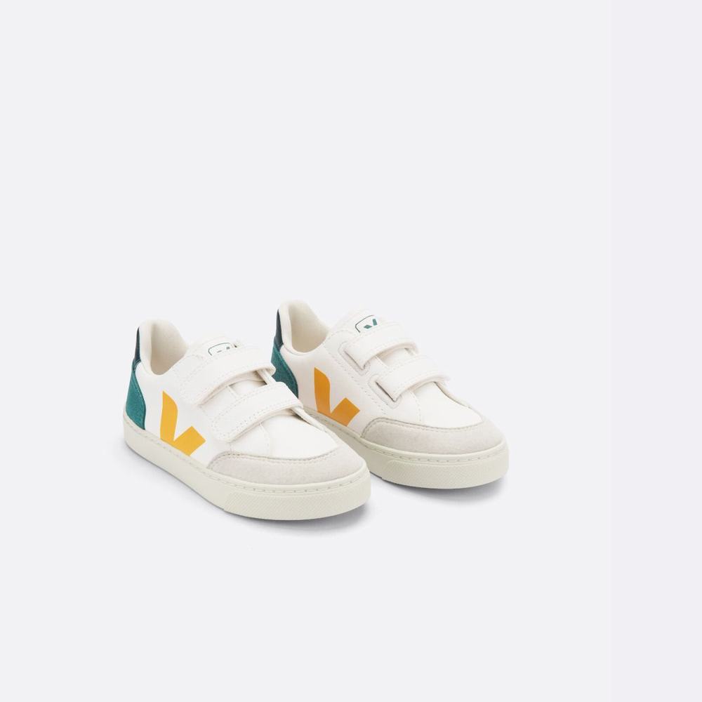 Kids' Veja V-12 Chromefree Leather Sneakers Multicolor/Brown | UAE-91247