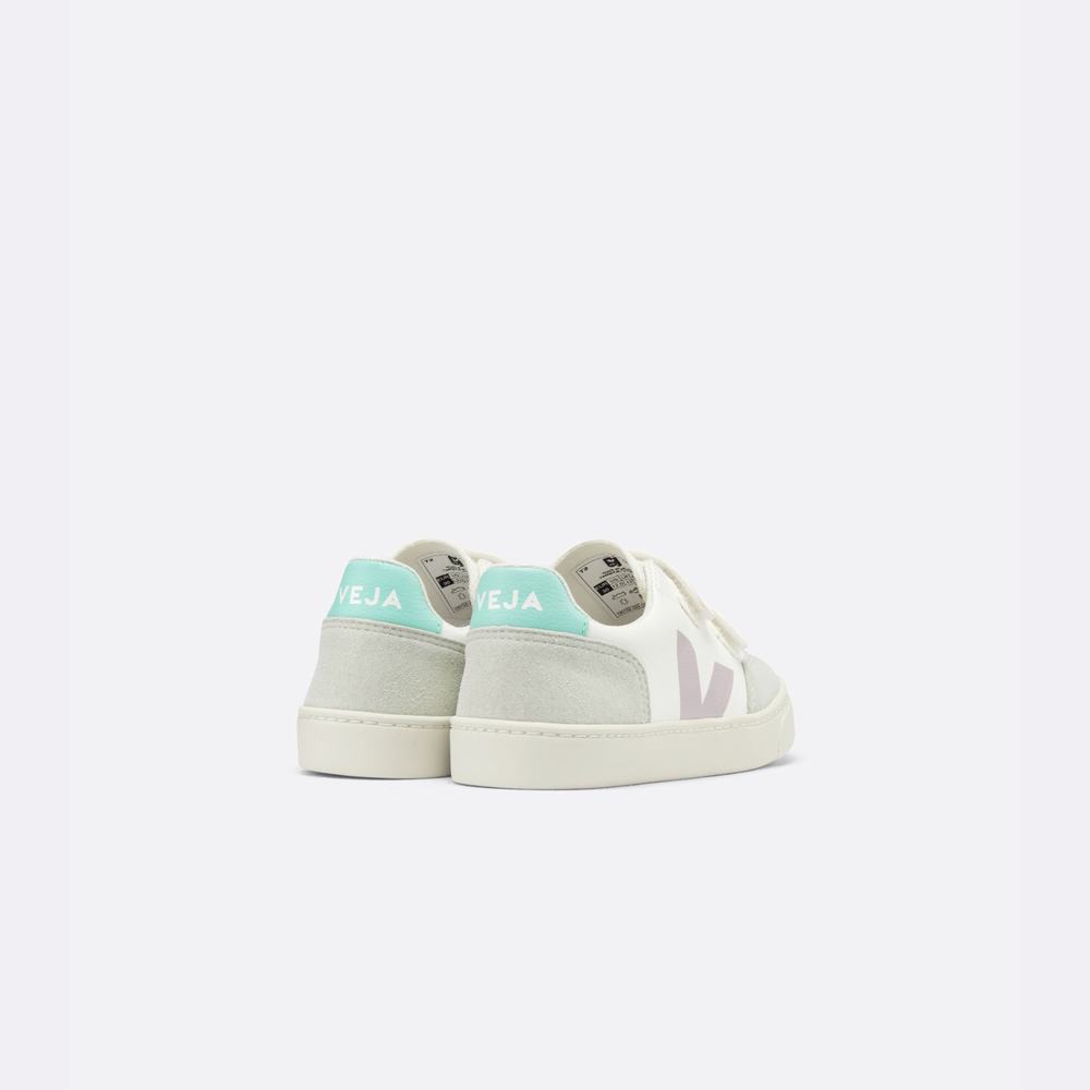 Kids' Veja V-12 Chromefree Sneakers White/Turquoise | UAE-54029