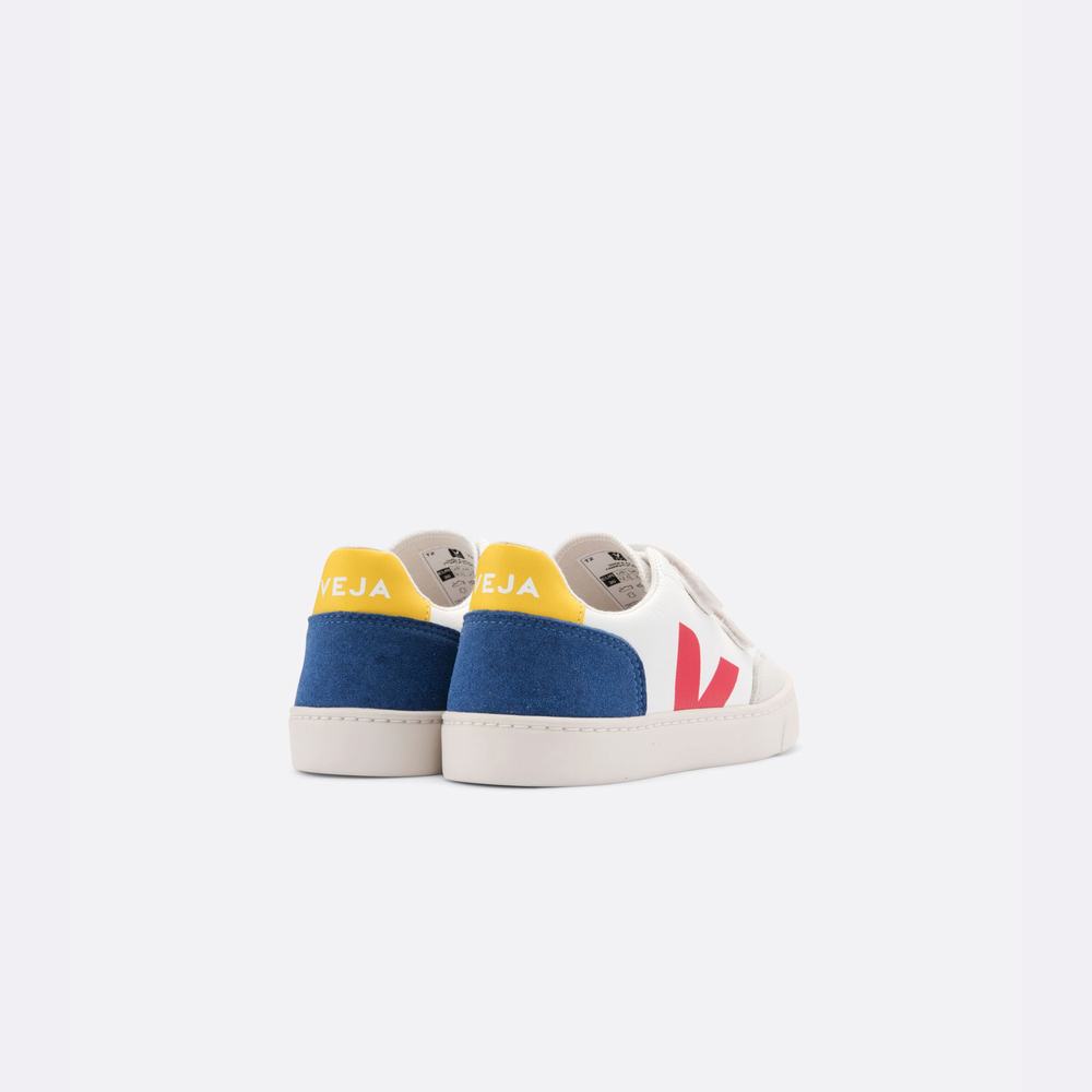 Kids' Veja V-12 Leather Sneakers White/Multicolor/Indigo | UAE-83459