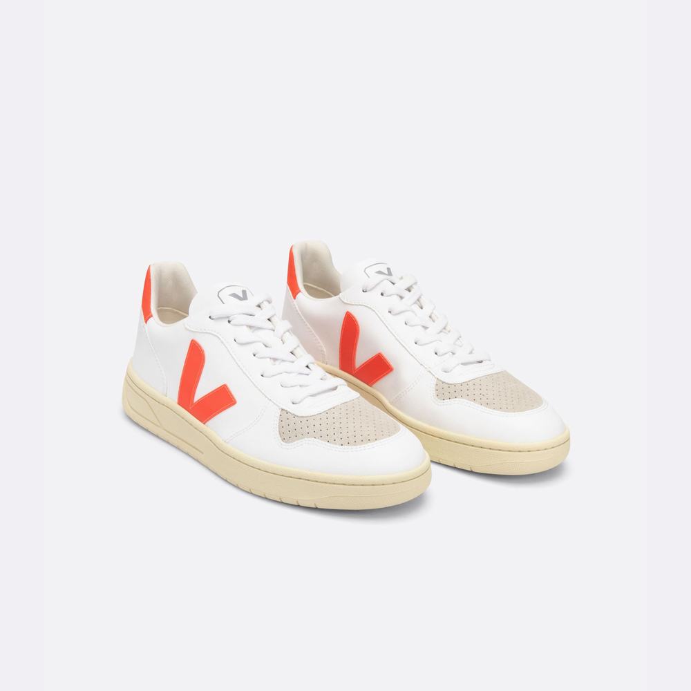 Men's Veja V-10 Cwl Sneakers White/Orange | UAE-20493