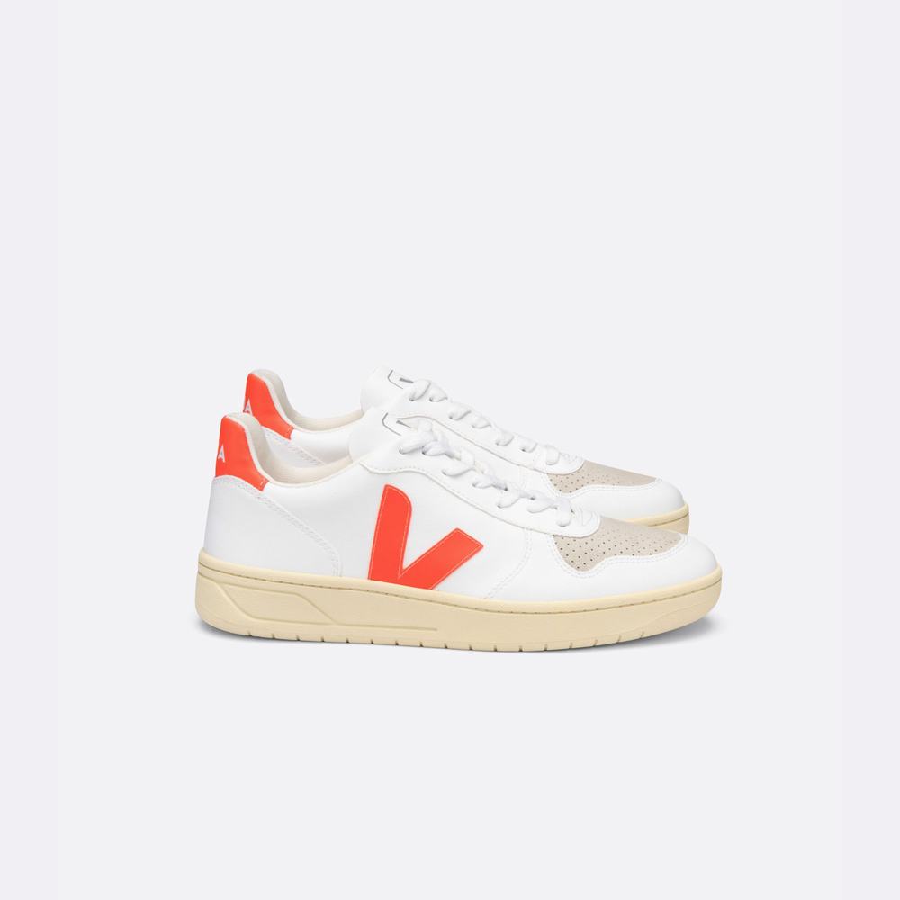 Men\'s Veja V-10 Cwl Sneakers White/Orange | UAE-20493