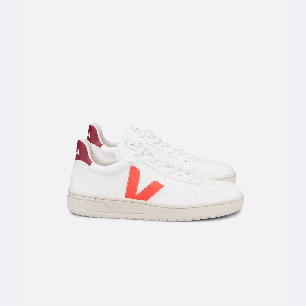 Men\'s Veja V-10 Cwl Sneakers White/Orange | UAE-27368