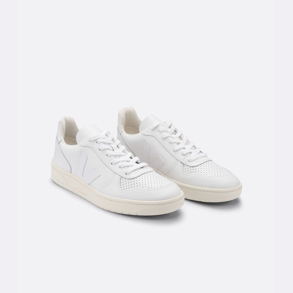 Men's Veja V-10 Leather Sneakers White | UAE-45617