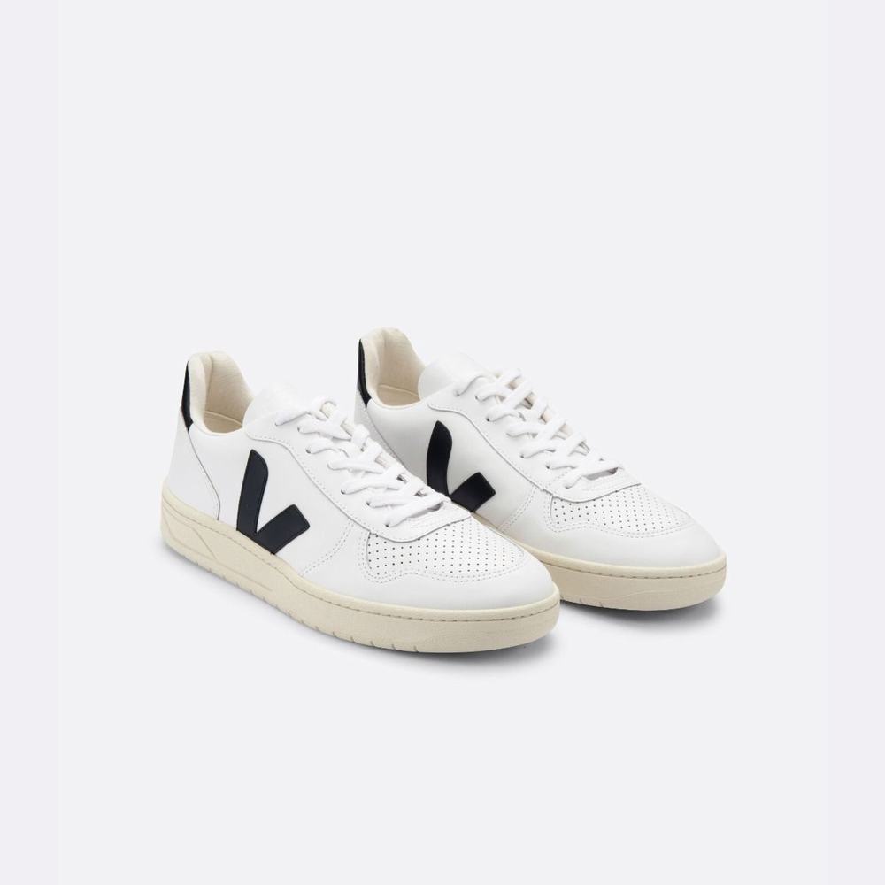 Men's Veja V-10 Leather Sneakers White/Black | UAE-91528