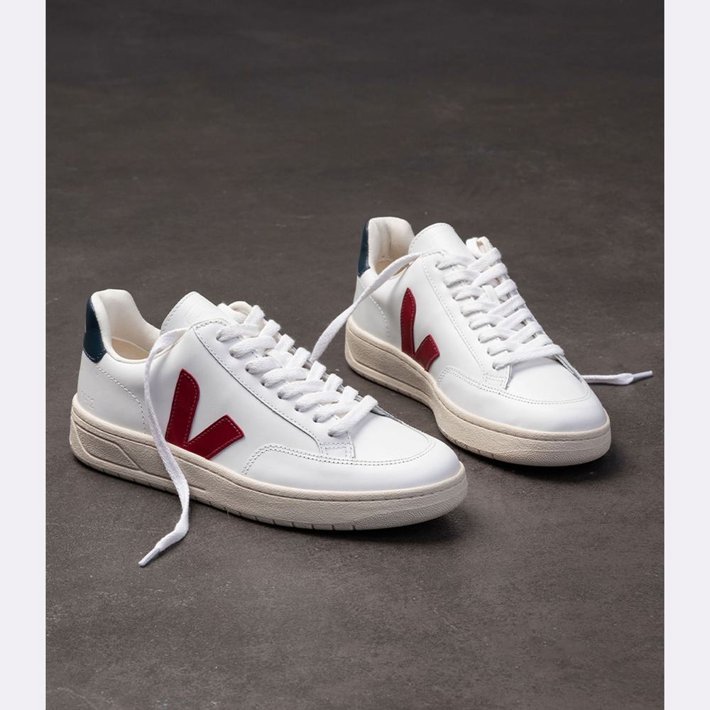 Men's Veja V-12 Leather Sneakers White | UAE-41839