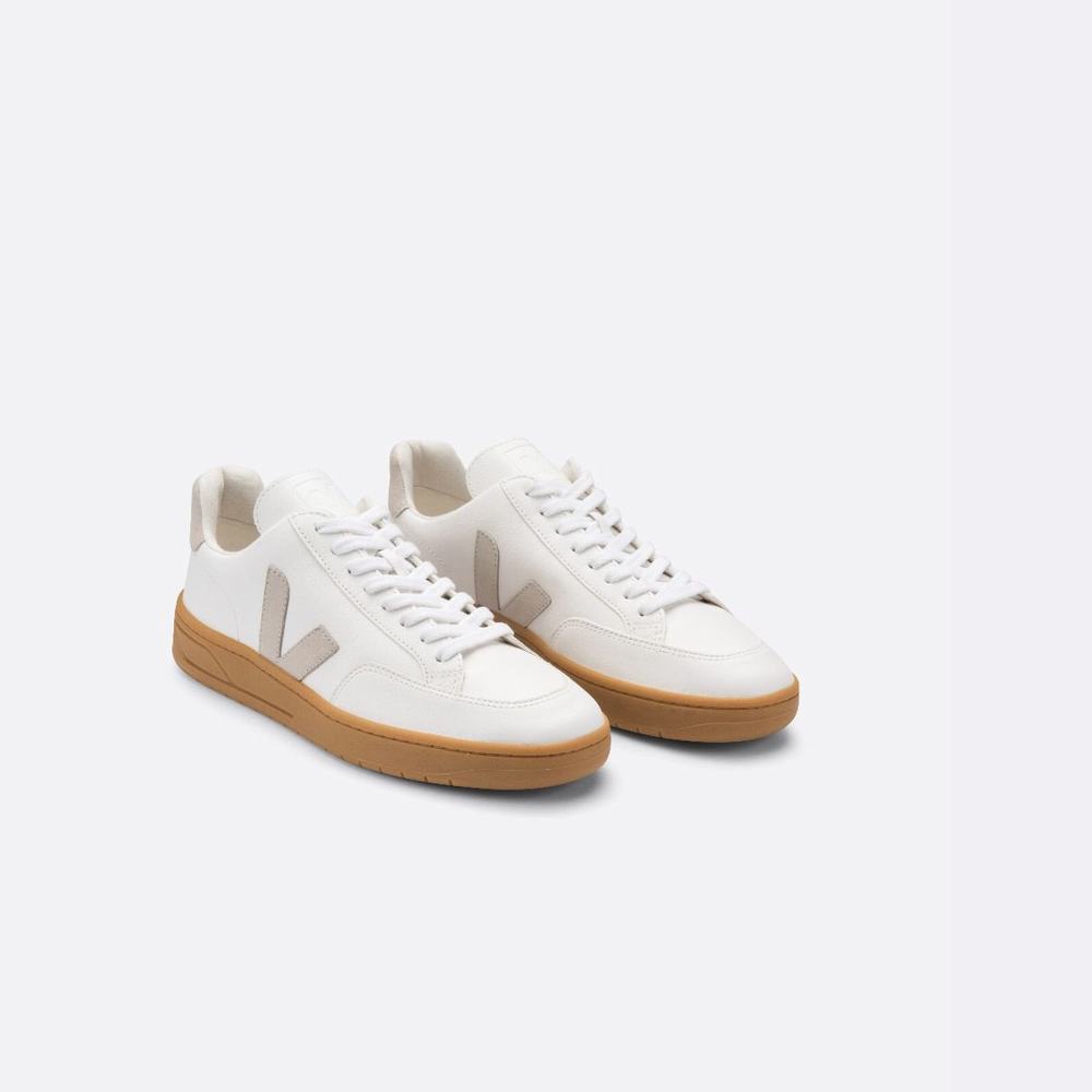 Men's Veja V-12 Leather Sneakers White/Beige | UAE-21349