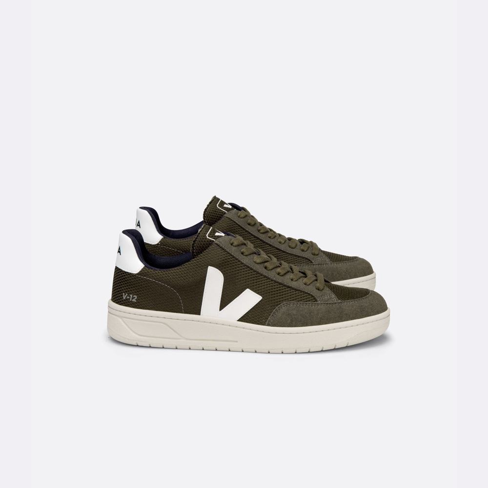 Men\'s Veja V-12 Vegan B-mesh Sneakers Olive/White | UAE-49561