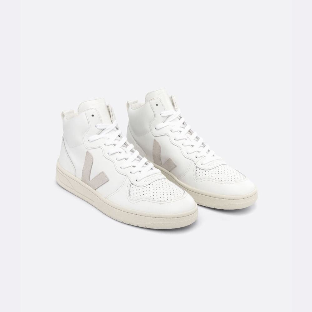 Men's Veja V-15 Leather Sneakers White | UAE-62915