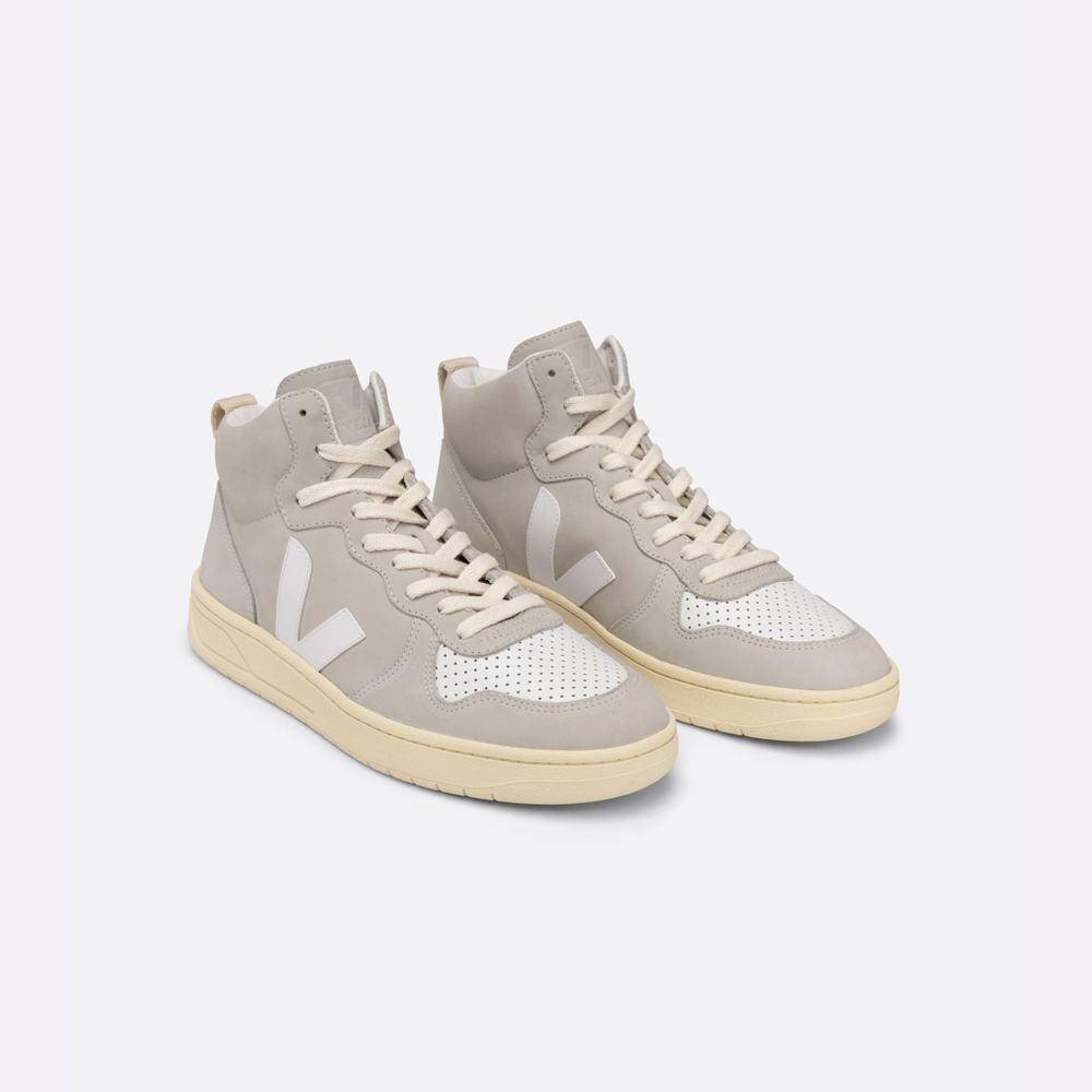 Men's Veja V-15 Nubuck Sneakers Beige/White | UAE-74082