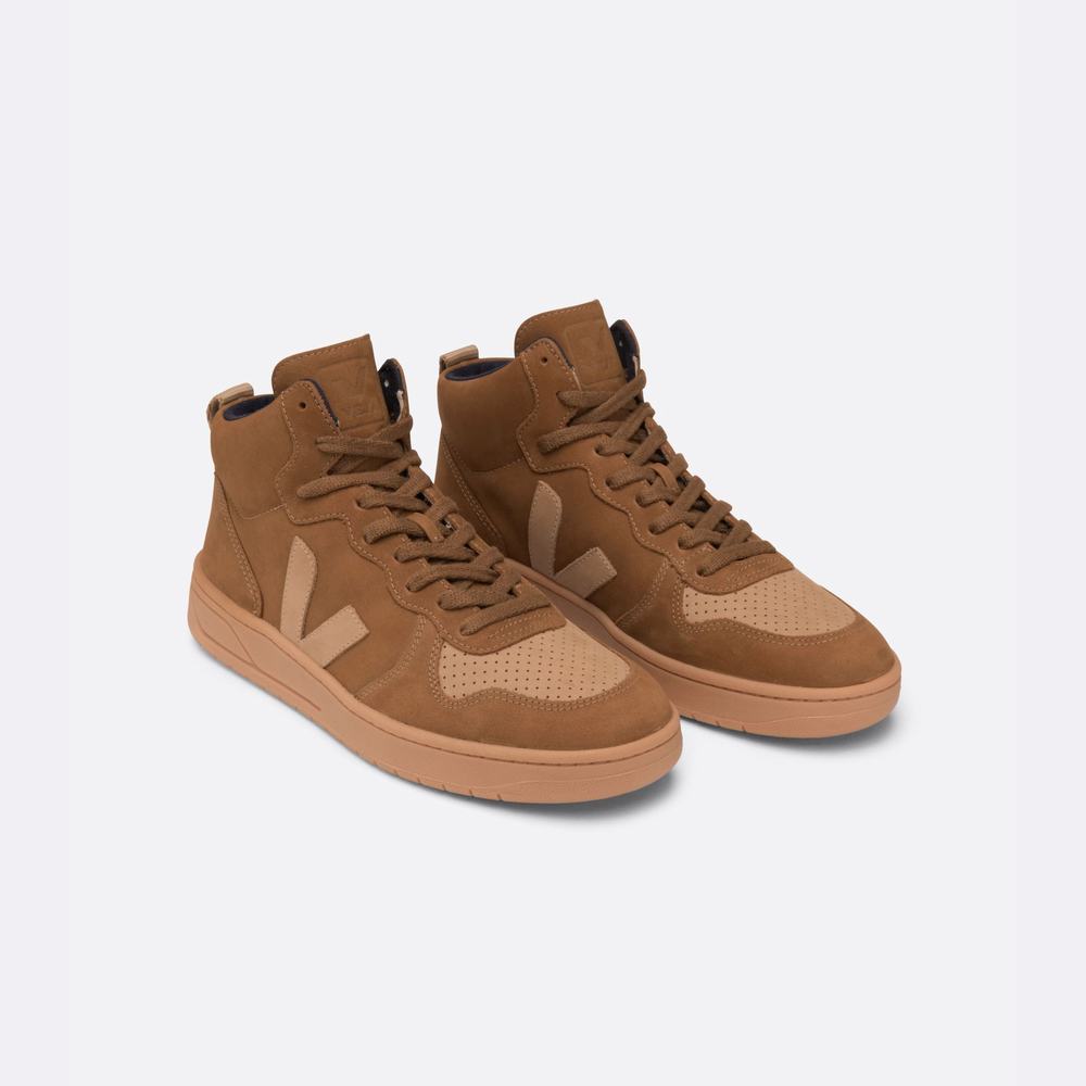 Men's Veja V-15 Nubuck Sneakers Brown | UAE-68145