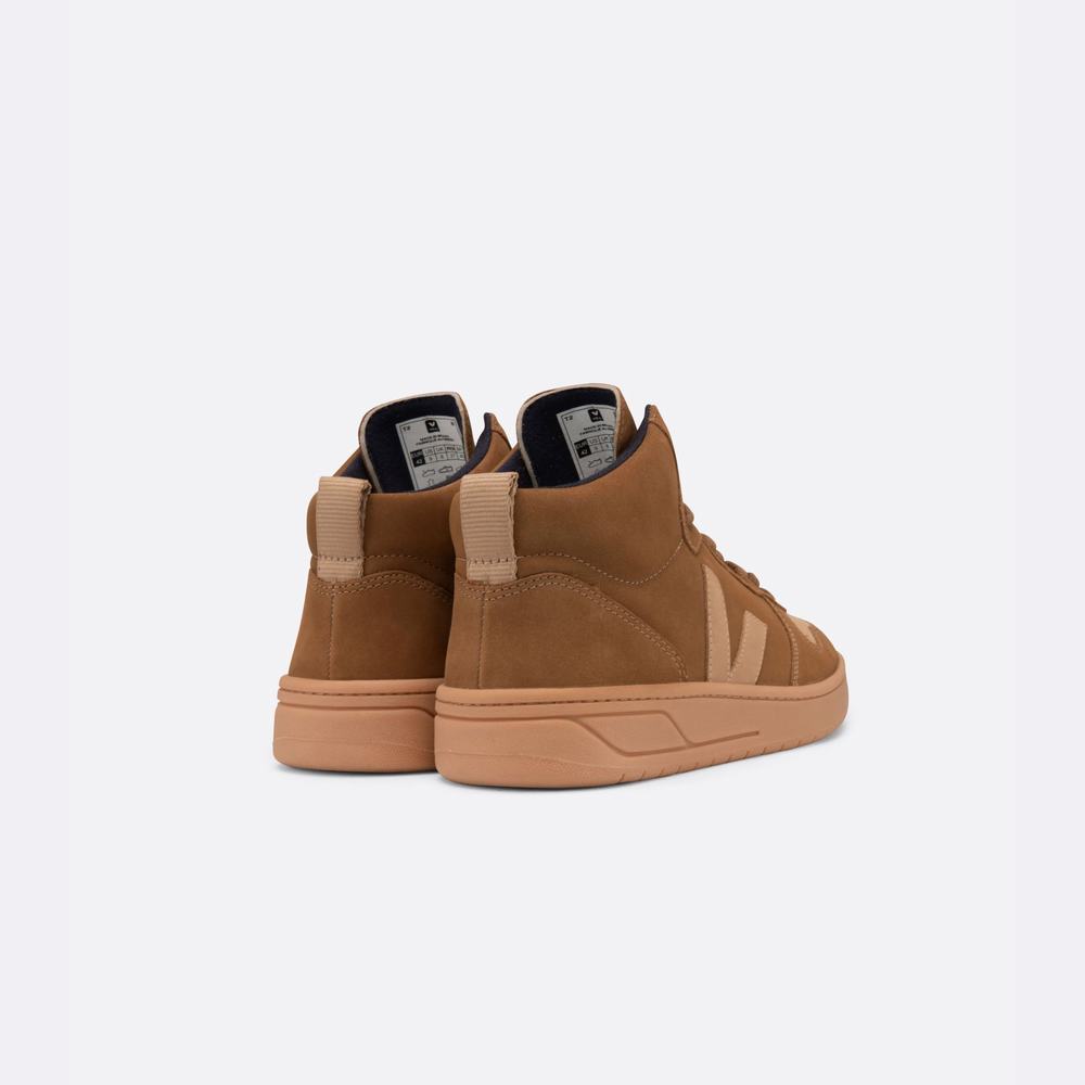 Men's Veja V-15 Nubuck Sneakers Brown | UAE-68145