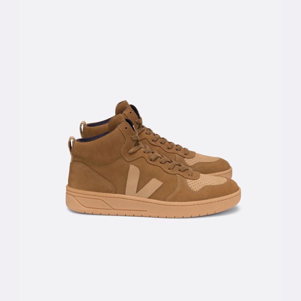 Men\'s Veja V-15 Nubuck Sneakers Brown | UAE-68145