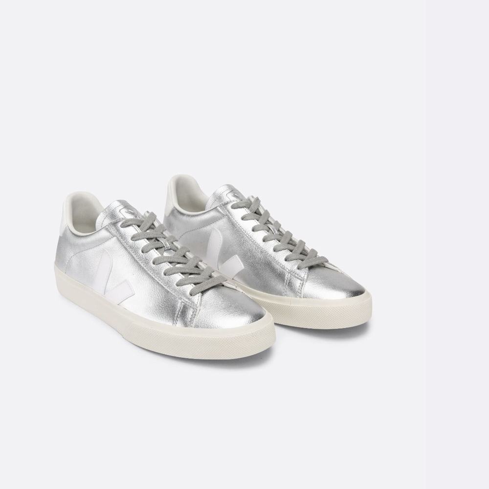 Women's Veja Campo Chromefree Sneakers Silver/White | UAE-20374