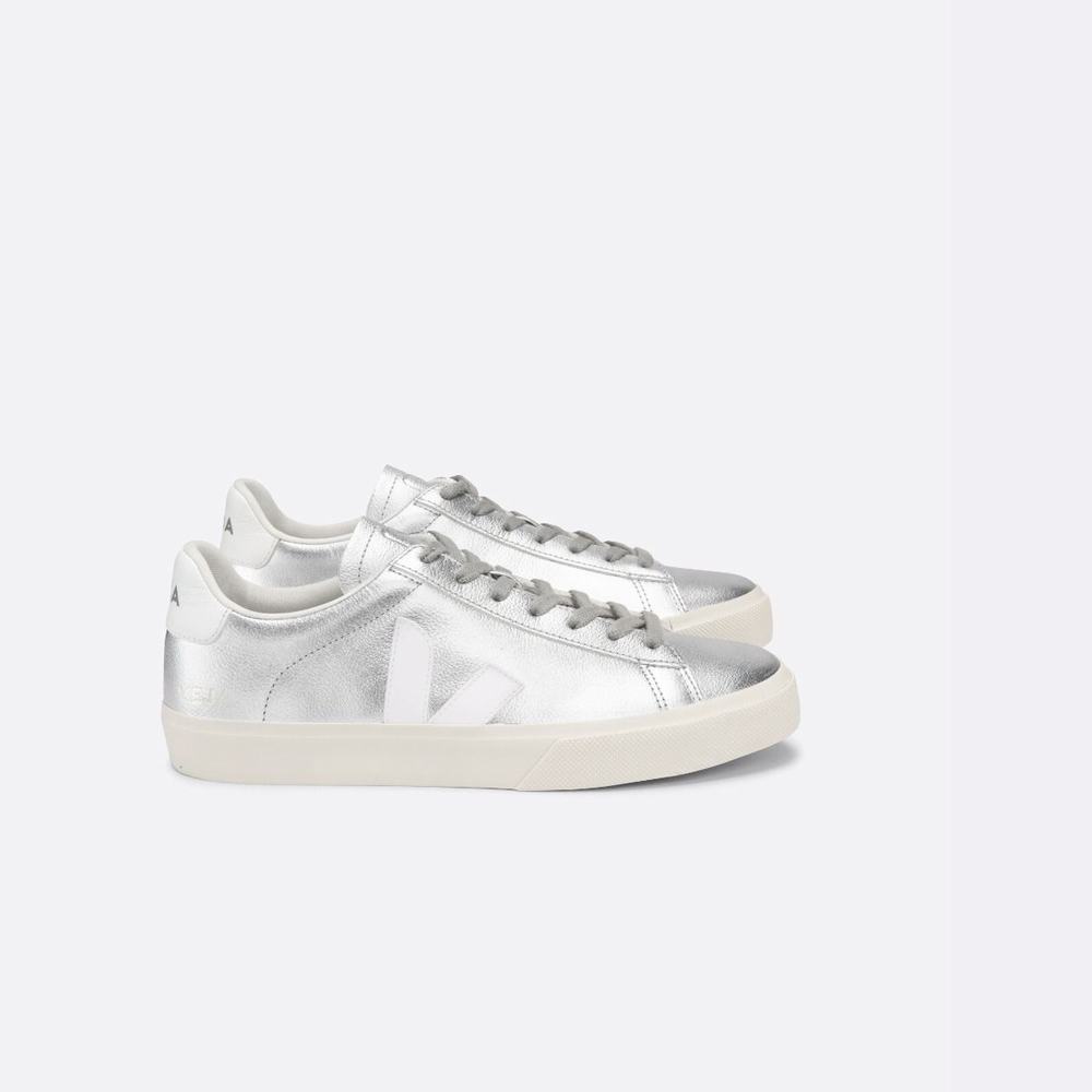 Women\'s Veja Campo Chromefree Sneakers Silver/White | UAE-20374