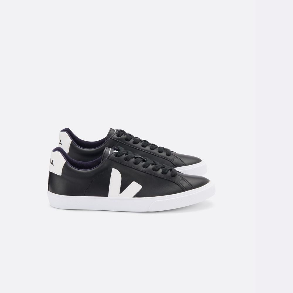 Women\'s Veja Esplar Leather Sneakers Black/White | UAE-32178