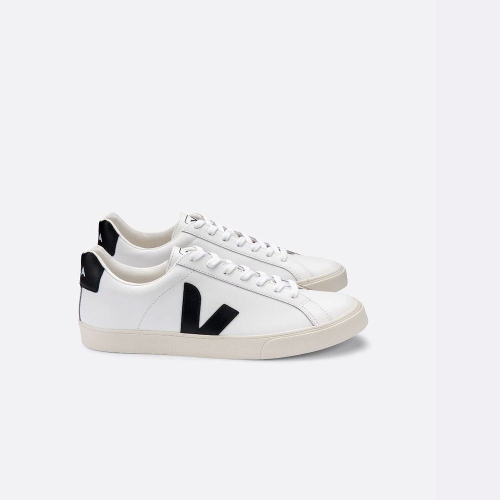 Women\'s Veja Esplar Leather Sneakers White/Black | UAE-12709