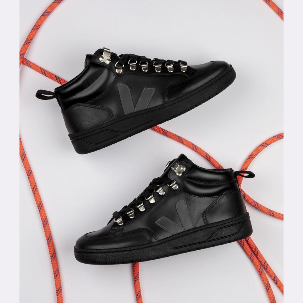 Women's Veja Roraima Leather Sneakers Black/Black | UAE-50348