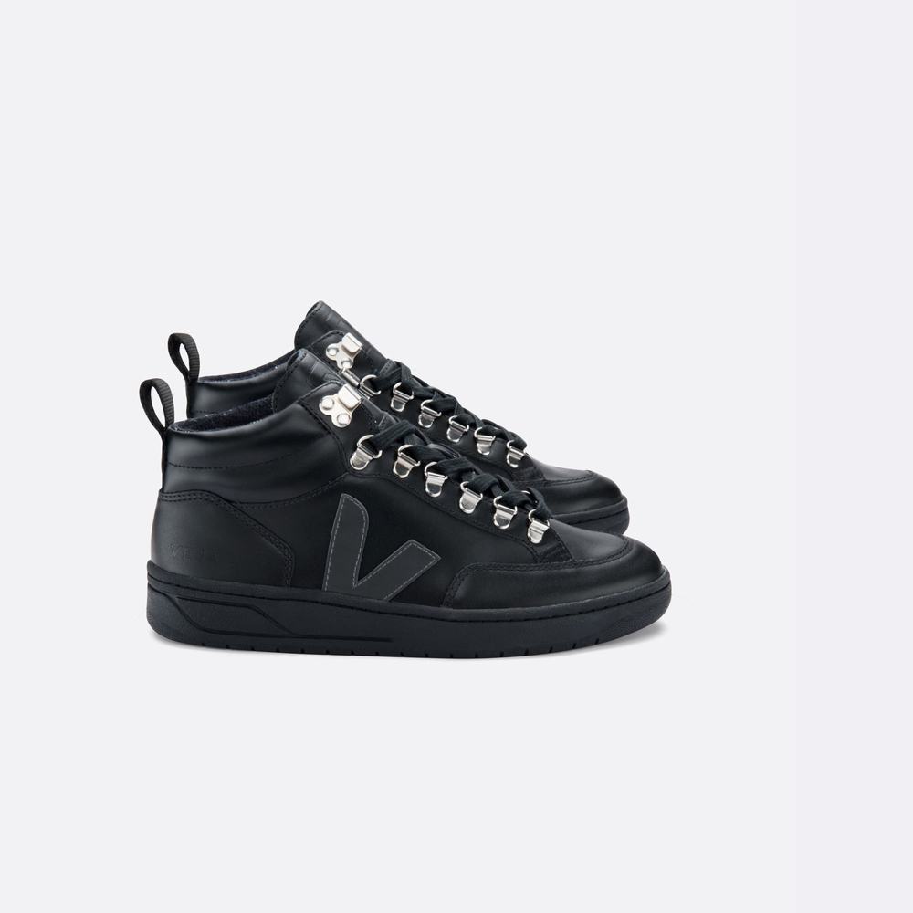 Women\'s Veja Roraima Leather Sneakers Black/Black | UAE-50348