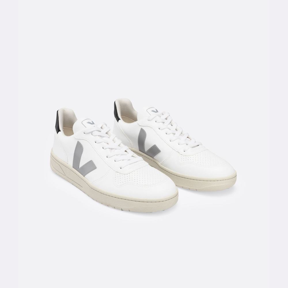 Women's Veja V-10 Cwl Sneakers White/Grey/Black | UAE-01827