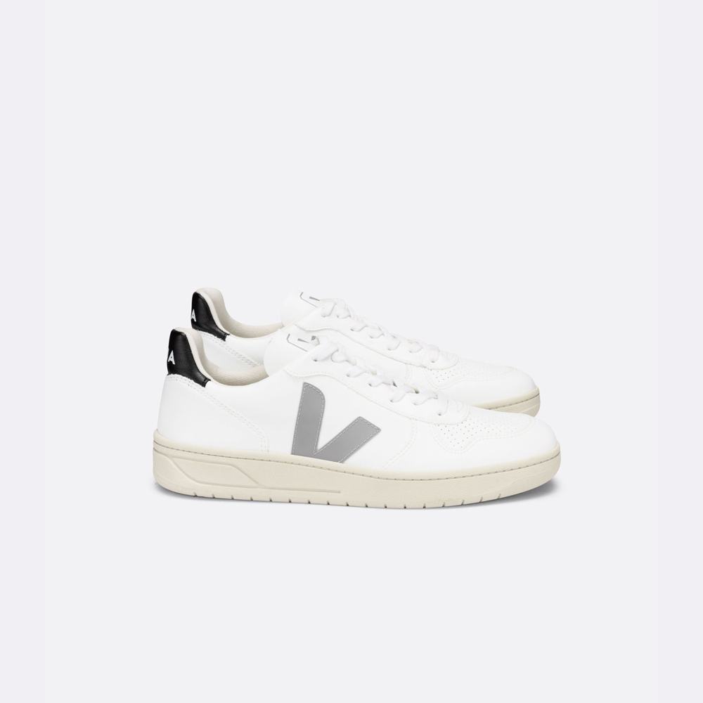 Women\'s Veja V-10 Cwl Sneakers White/Grey/Black | UAE-01827