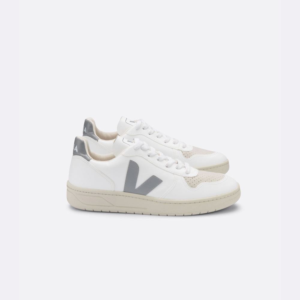 Women\'s Veja V-10 Cwl Sneakers White/Grey | UAE-82104