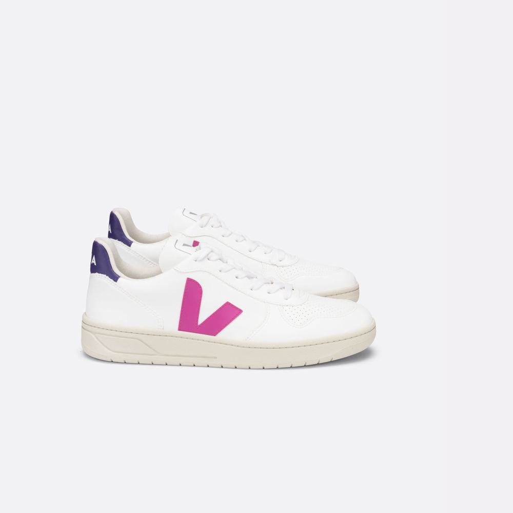 Women\'s Veja V-10 Cwl Sneakers White/Purple/Purple | UAE-91480