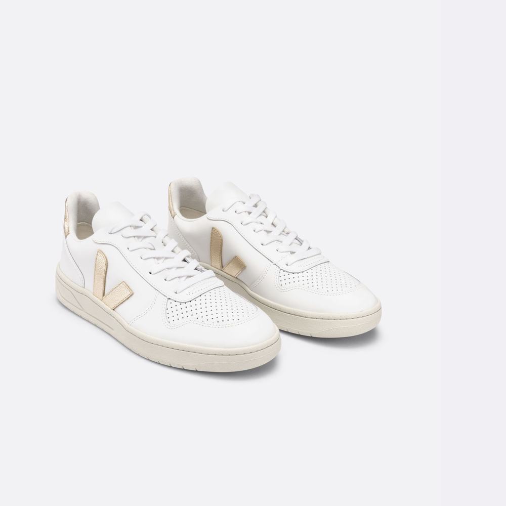 Women's Veja V-10 Leather Sneakers White | UAE-38295