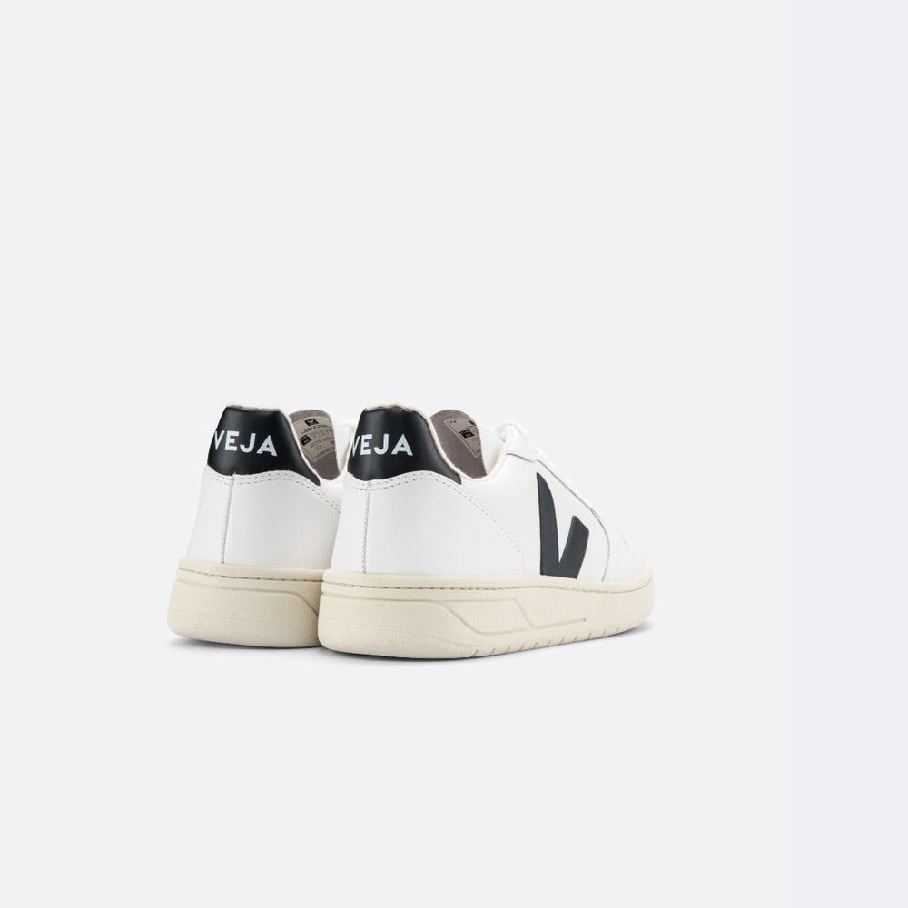 Women's Veja V-10 Leather Sneakers White/Black | UAE-67452