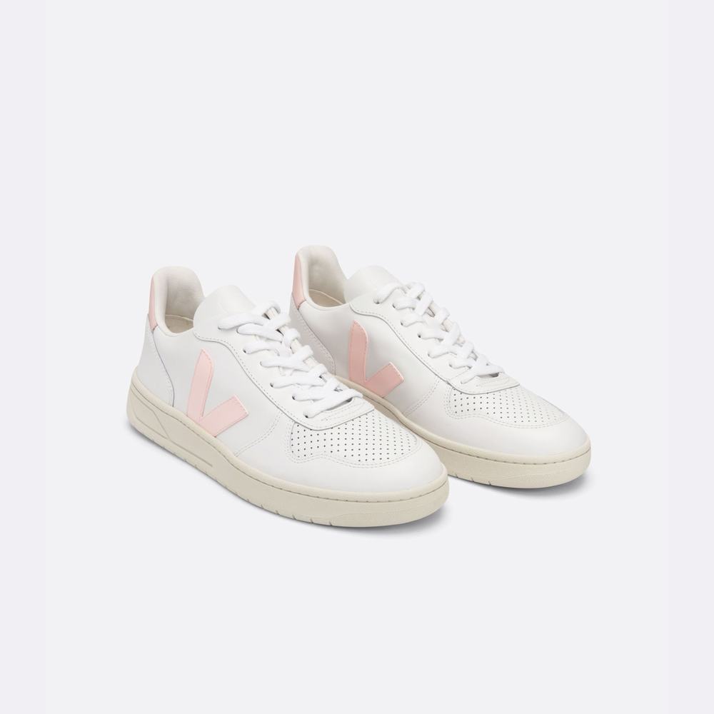 Women's Veja V-10 Leather Sneakers White | UAE-82157