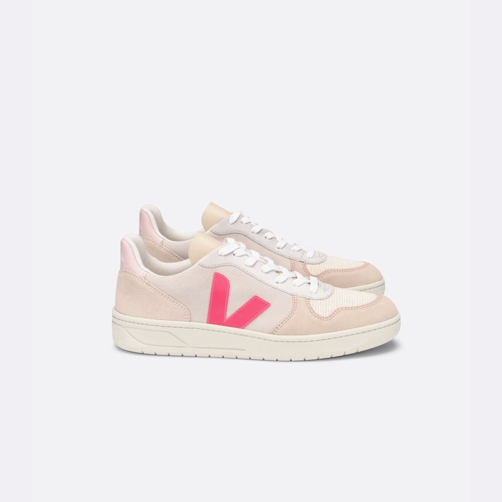 Women\'s Veja V-10 Suede Sneakers Multicolor/Beige/Rose | UAE-98264