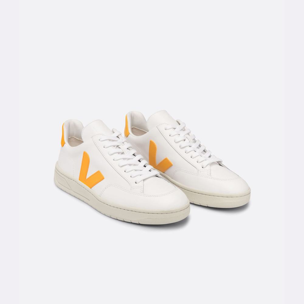 Women's Veja V-12 Leather Sneakers White | UAE-02167