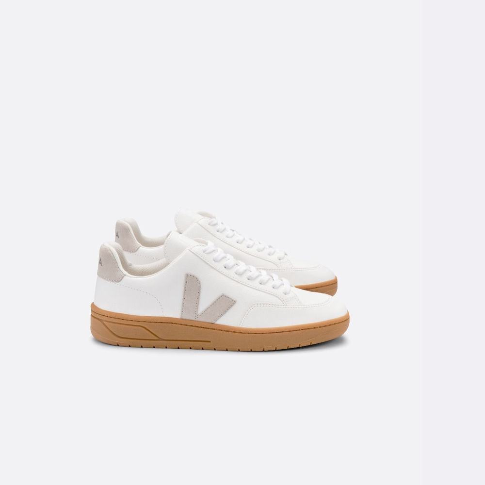 Women\'s Veja V-12 Leather Sneakers White/Beige | UAE-64275